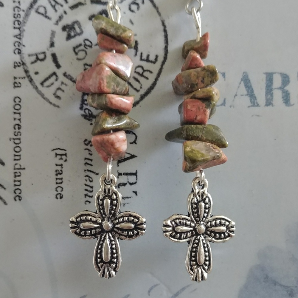 Sandstone 925 Silver Cross Drop Earrings